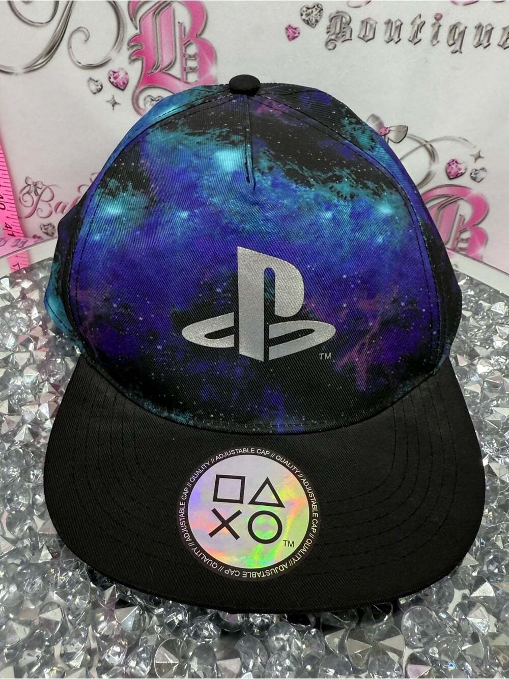 PlayStation hat Sony Galaxy Print Snapback Hat - Blue, Purple new with stickers
